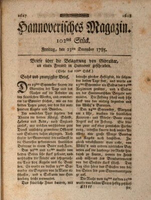 Hannoverisches Magazin (Hannoversche Anzeigen) Freitag 23. Dezember 1785