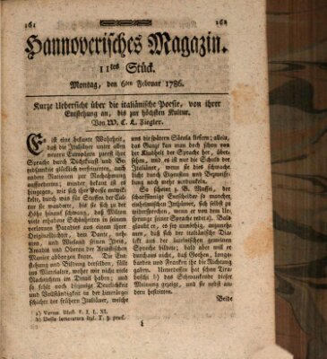 Hannoverisches Magazin (Hannoversche Anzeigen) Montag 6. Februar 1786