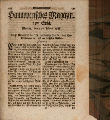 Hannoverisches Magazin (Hannoversche Anzeigen) Montag 13. Februar 1786