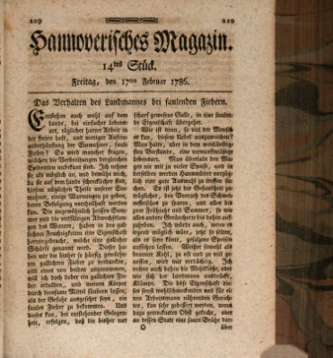 Hannoverisches Magazin (Hannoversche Anzeigen) Freitag 17. Februar 1786