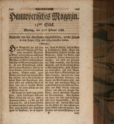 Hannoverisches Magazin (Hannoversche Anzeigen) Montag 20. Februar 1786