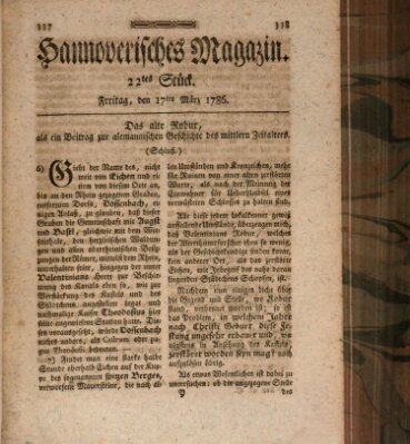 Hannoverisches Magazin (Hannoversche Anzeigen) Freitag 17. März 1786