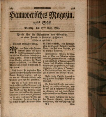 Hannoverisches Magazin (Hannoversche Anzeigen) Montag 27. März 1786