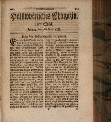 Hannoverisches Magazin (Hannoversche Anzeigen) Freitag 7. April 1786