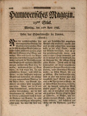 Hannoverisches Magazin (Hannoversche Anzeigen) Montag 10. April 1786