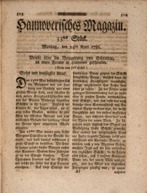 Hannoverisches Magazin (Hannoversche Anzeigen) Montag 24. April 1786