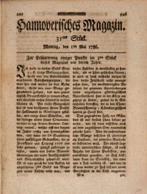 Hannoverisches Magazin (Hannoversche Anzeigen) Montag 1. Mai 1786