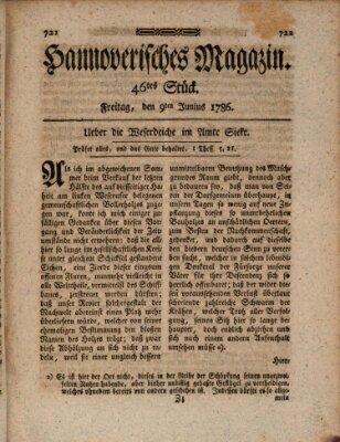 Hannoverisches Magazin (Hannoversche Anzeigen) Freitag 9. Juni 1786