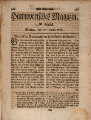 Hannoverisches Magazin (Hannoversche Anzeigen) Montag 10. Juli 1786