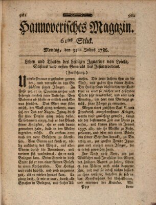 Hannoverisches Magazin (Hannoversche Anzeigen) Montag 31. Juli 1786