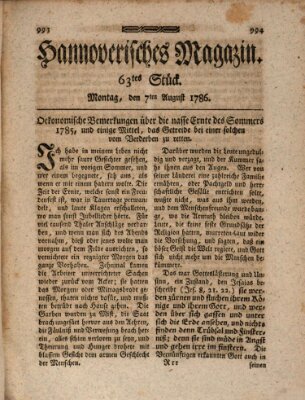 Hannoverisches Magazin (Hannoversche Anzeigen) Montag 7. August 1786