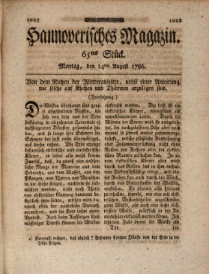 Hannoverisches Magazin (Hannoversche Anzeigen) Montag 14. August 1786