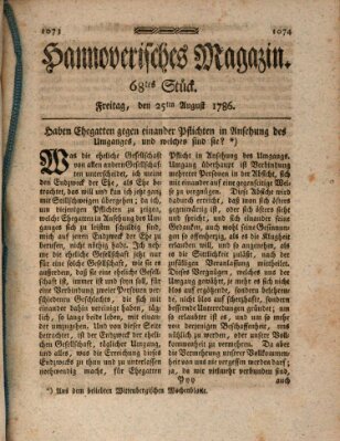 Hannoverisches Magazin (Hannoversche Anzeigen) Freitag 25. August 1786