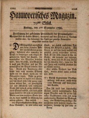 Hannoverisches Magazin (Hannoversche Anzeigen) Freitag 1. September 1786