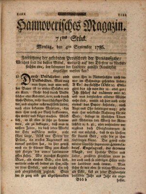 Hannoverisches Magazin (Hannoversche Anzeigen) Montag 4. September 1786