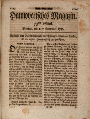 Hannoverisches Magazin (Hannoversche Anzeigen) Montag 11. September 1786