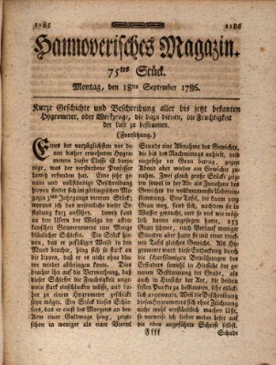 Hannoverisches Magazin (Hannoversche Anzeigen) Montag 18. September 1786