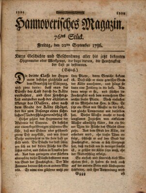 Hannoverisches Magazin (Hannoversche Anzeigen) Freitag 22. September 1786