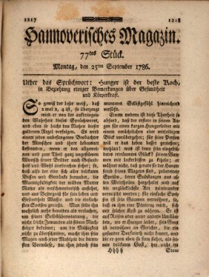 Hannoverisches Magazin (Hannoversche Anzeigen) Montag 25. September 1786