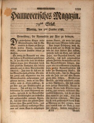 Hannoverisches Magazin (Hannoversche Anzeigen) Montag 2. Oktober 1786