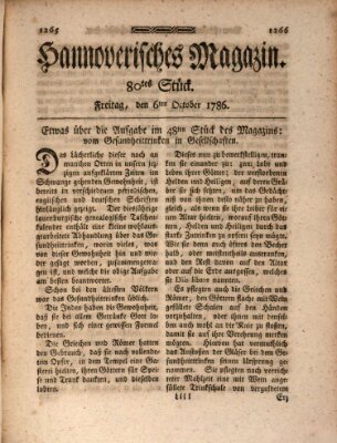 Hannoverisches Magazin (Hannoversche Anzeigen) Freitag 6. Oktober 1786