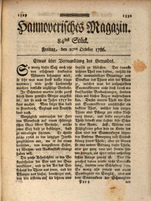 Hannoverisches Magazin (Hannoversche Anzeigen) Freitag 20. Oktober 1786