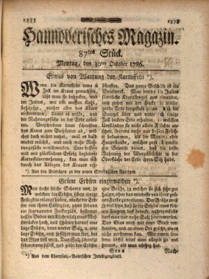 Hannoverisches Magazin (Hannoversche Anzeigen) Montag 30. Oktober 1786