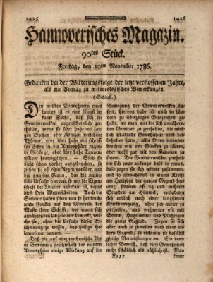 Hannoverisches Magazin (Hannoversche Anzeigen) Freitag 10. November 1786