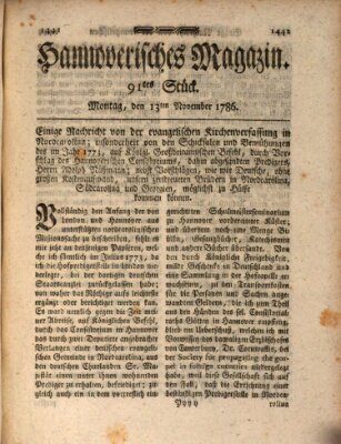 Hannoverisches Magazin (Hannoversche Anzeigen) Montag 13. November 1786