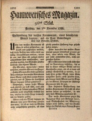 Hannoverisches Magazin (Hannoversche Anzeigen) Freitag 1. Dezember 1786