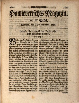 Hannoverisches Magazin (Hannoversche Anzeigen) Montag 18. Dezember 1786