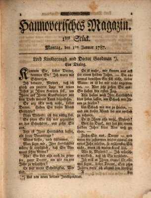 Hannoverisches Magazin (Hannoversche Anzeigen) Montag 1. Januar 1787