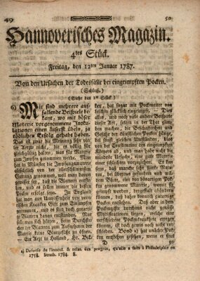 Hannoverisches Magazin (Hannoversche Anzeigen) Freitag 12. Januar 1787