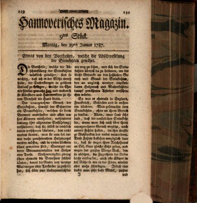 Hannoverisches Magazin (Hannoversche Anzeigen) Montag 29. Januar 1787