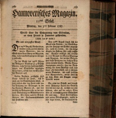 Hannoverisches Magazin (Hannoversche Anzeigen) Montag 5. Februar 1787