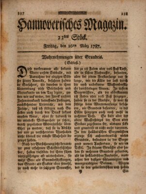 Hannoverisches Magazin (Hannoversche Anzeigen) Freitag 16. März 1787