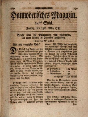 Hannoverisches Magazin (Hannoversche Anzeigen) Freitag 23. März 1787