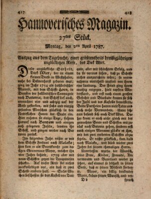 Hannoverisches Magazin (Hannoversche Anzeigen) Montag 2. April 1787