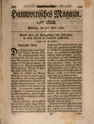 Hannoverisches Magazin (Hannoversche Anzeigen) Montag 9. April 1787