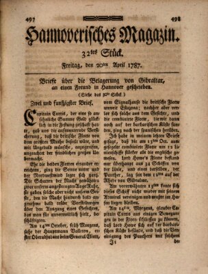 Hannoverisches Magazin (Hannoversche Anzeigen) Freitag 20. April 1787