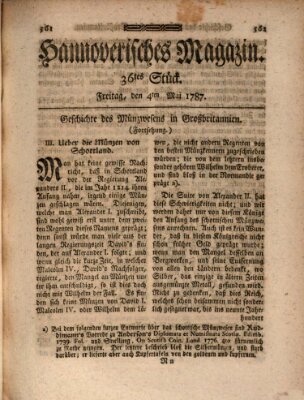 Hannoverisches Magazin (Hannoversche Anzeigen) Freitag 4. Mai 1787