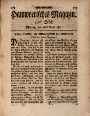 Hannoverisches Magazin (Hannoversche Anzeigen) Montag 18. Juni 1787