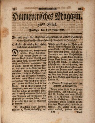 Hannoverisches Magazin (Hannoversche Anzeigen) Freitag 13. Juli 1787