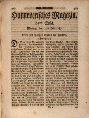 Hannoverisches Magazin (Hannoversche Anzeigen) Montag 30. Juli 1787