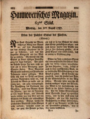 Hannoverisches Magazin (Hannoversche Anzeigen) Montag 6. August 1787