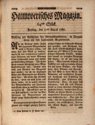 Hannoverisches Magazin (Hannoversche Anzeigen) Freitag 10. August 1787