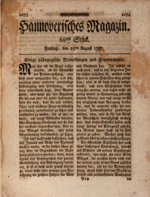 Hannoverisches Magazin (Hannoversche Anzeigen) Donnerstag 23. August 1787