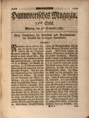 Hannoverisches Magazin (Hannoversche Anzeigen) Montag 3. September 1787