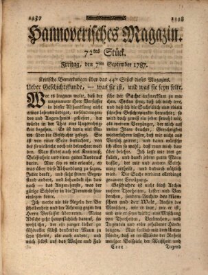 Hannoverisches Magazin (Hannoversche Anzeigen) Freitag 7. September 1787