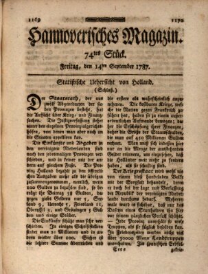 Hannoverisches Magazin (Hannoversche Anzeigen) Freitag 14. September 1787